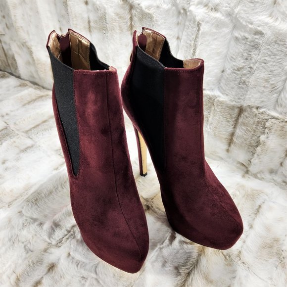 Luichiny Sexy Burgundy Wine 6" High Heels Platform Ankle Boots - Picture 5 of 8